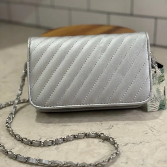 Badgley Mischka Silver Crossbody Bag with Round Plate - Picture 7 of 9